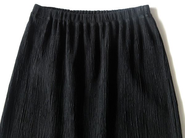 希少 90sビンテージ Plantation プランテーション 1998SS 楊柳 皺加工 ウエストゴム サマーウール ロングスカート M 黒 ブラック 日本製