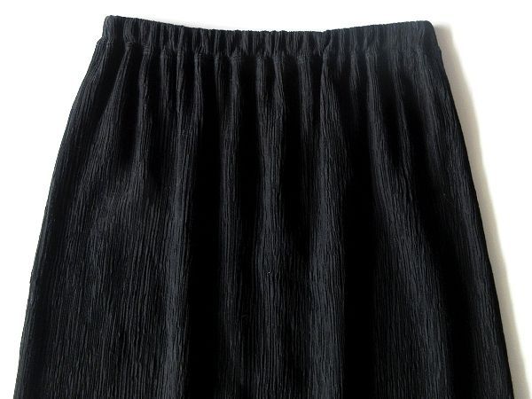 希少 90sビンテージ Plantation プランテーション 1998SS 楊柳 皺加工 ウエストゴム サマーウール ロングスカート M 黒 ブラック 日本製