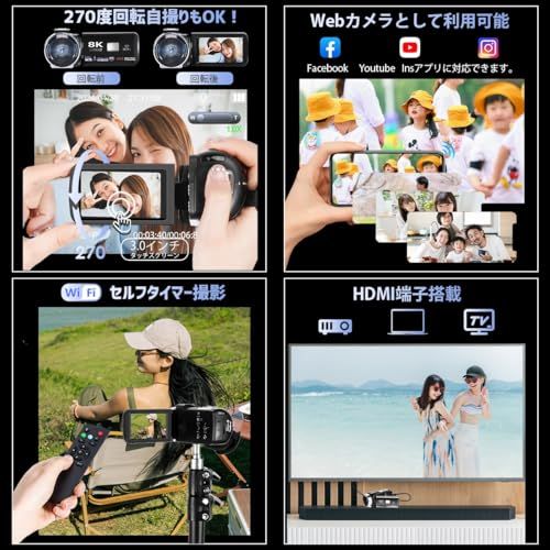 LAMA 8Kビデオカメラ 4500ｍAhバッテリー付き 64GBウェブカメラ＆タイムラプス＆スローモーション検知 vlogカメラ 動画撮影用 6400万画素 カメラ 3.0インチスクリーン 日本語取扱書 ブラックso 4c968880