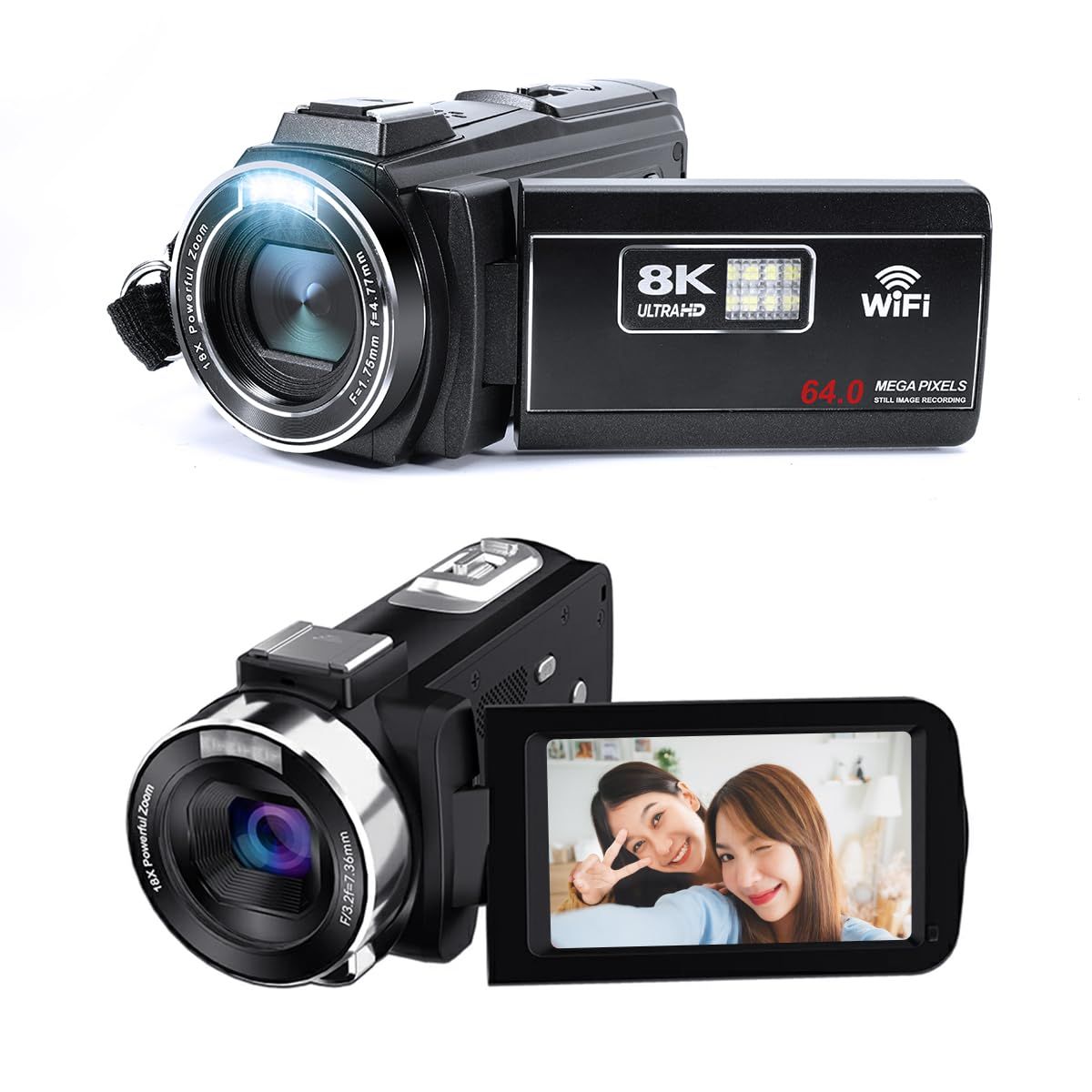 LAMA 8Kビデオカメラ 4500ｍAhバッテリー付き 64GBウェブカメラ＆タイムラプス＆スローモーション検知 vlogカメラ 動画撮影用 6400万画素 カメラ 3.0インチスクリーン 日本語取扱書 ブラックso 4c968880