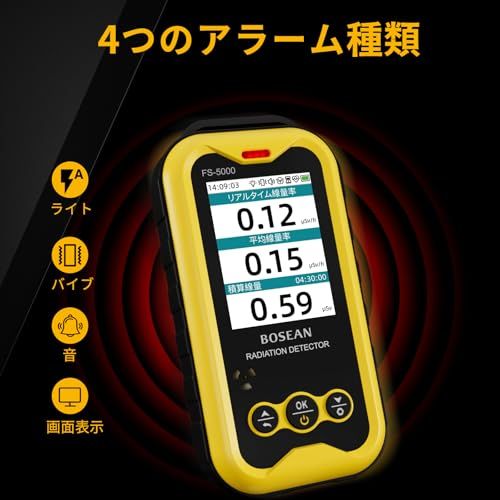 ガイガーカウンター 放射線測定器 水質測定器 放射線検出器 X線・β線・γ線測定 水質放射線検出器 核廃水検出器 放射能測定器 光・振動・音声アラーム 2.4インチTFT液晶ディスプレイ 0.01 usv/h-50msv/h (きいろ)so c1534269