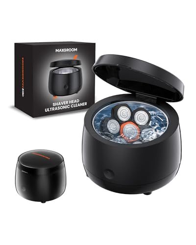 MAXGROOM 超音波洗浄機 シェーバー洗浄器センター 超音波 40,000Hz 電気シェーバー スキンヘッド カミソリ 洗浄器 他メーカー対応 180ml大容量 ワンタッチ操作 自動停止 超音波クリーナー カミソリ/貴金属/入れ歯/指輪/ 93b742e4