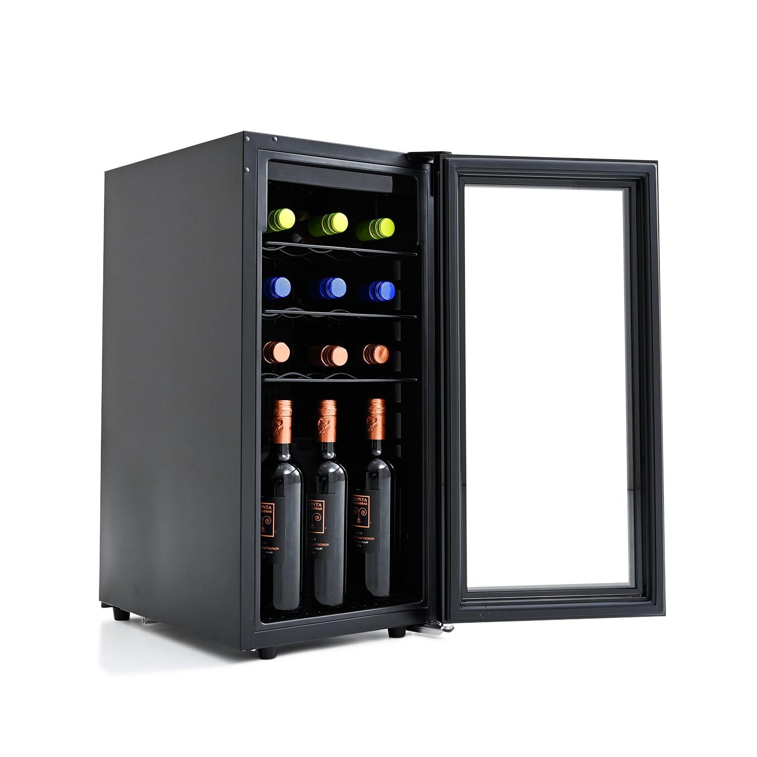 [山善] ワインクーラー ワインセラー 18本収納 3棚 45L 5~20℃温度調節 摂氏／華氏切替機能 チャイルドロック LEDライト ブラック YFWC-45L(B)so 52323000