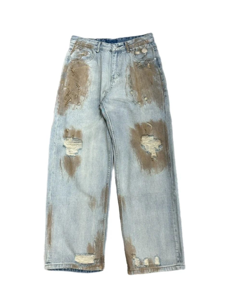 受注制【Chikashitsu +】bloody wash damage denim pants BRAND: Chikashitsu + SKU: