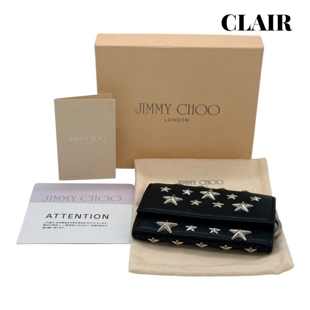 Jimmy Choo NEPTUNE CST STAR STUDS BLACK×SILVER ジミーチュウ ネプテューン 6連キーケース 黒 カーフ シルバー スタースタッズ