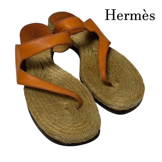 HERMES エルメス エスパドリーユ サンダル 34 オレンジ レザー