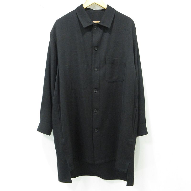 【三重本店】 中古 Yohji Yamamoto POUR HOMME | ヨウジヤマモトプールオム ARMY GABARDINE アーミーギャバジンビッグブラウス ウール長袖シャツジャケット HJ-B02-101 ブラック サイズ：2 【108】