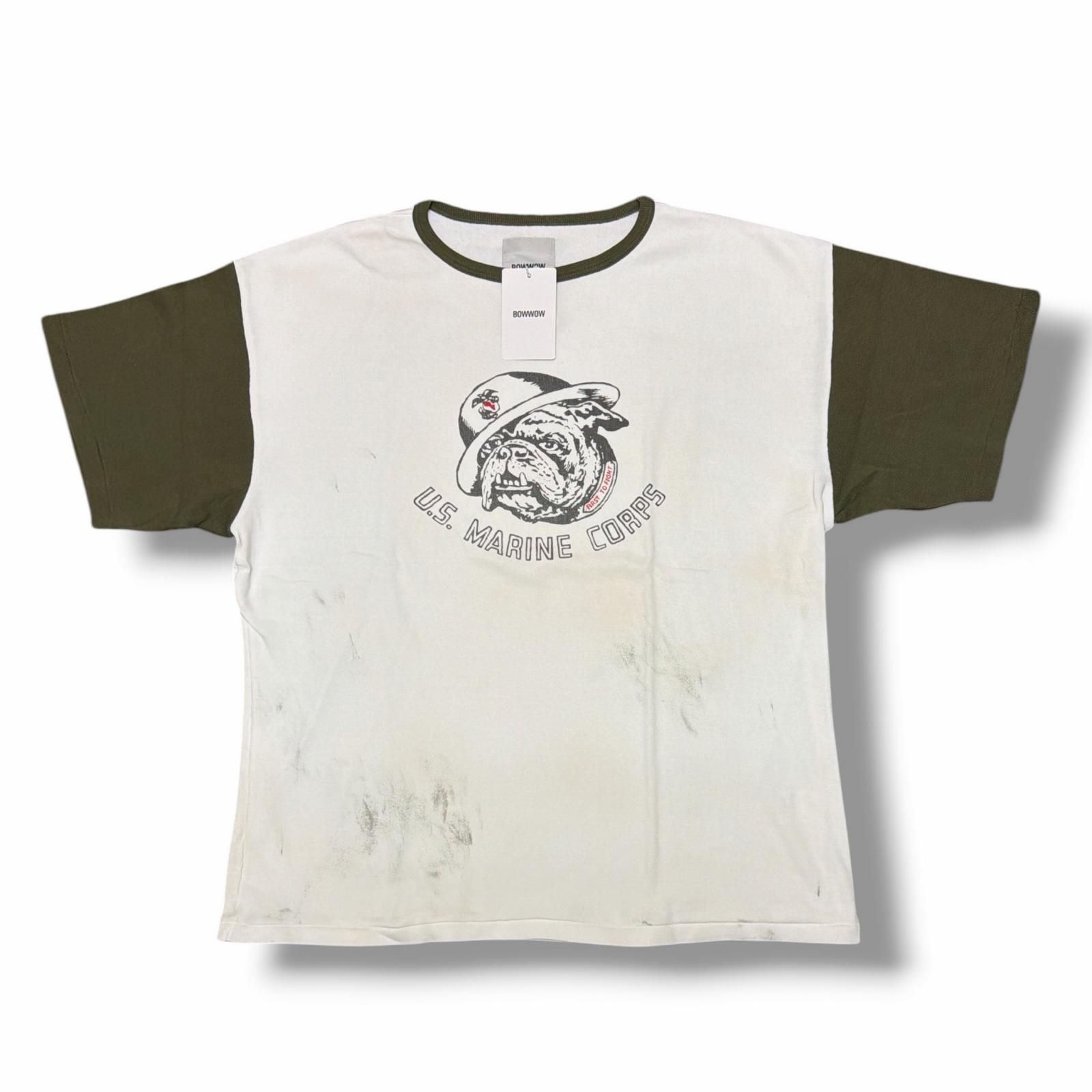 参考上代16500円 未使用 BOWWOW USMC BULLDOG RIBBED ss cs AGING ブルドッグ 半袖Tシャツ カットソー バウワウ BW251-BRSCA ホワイト XL （15066M）