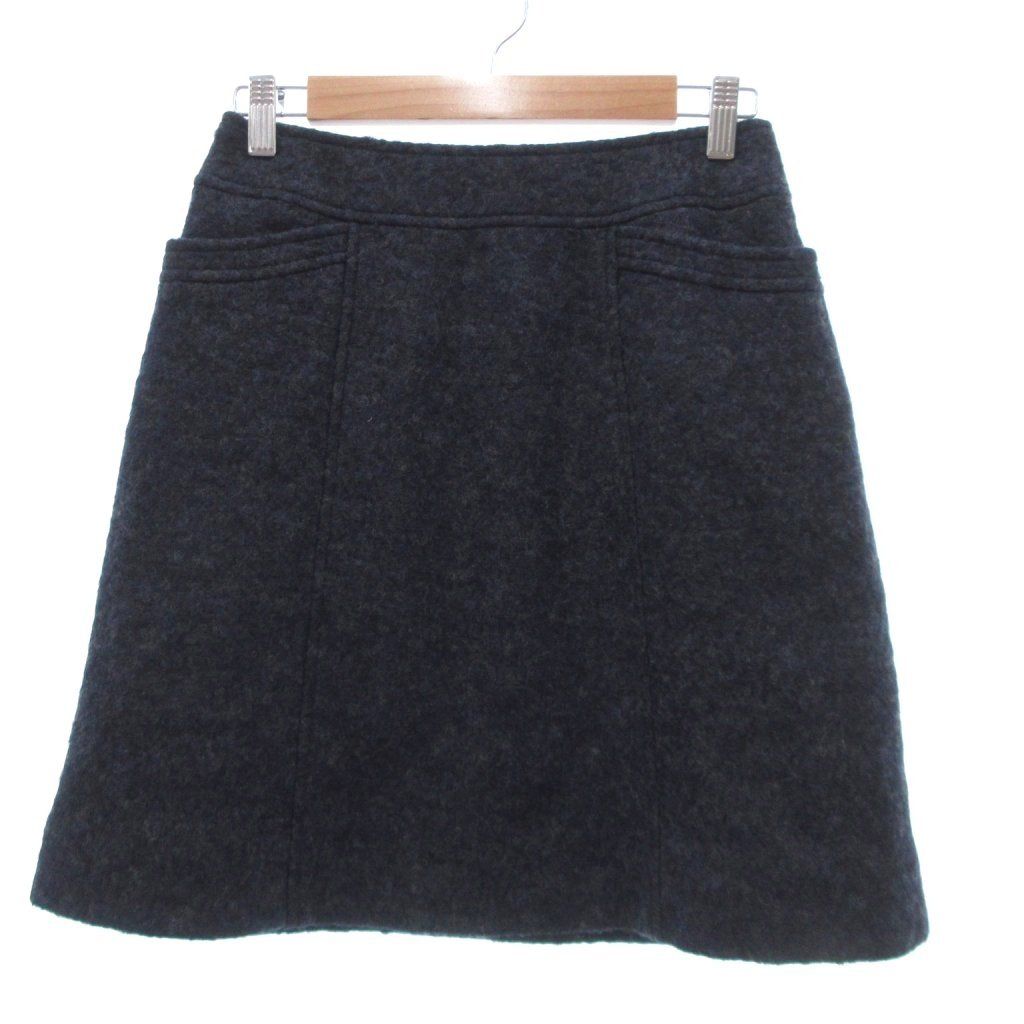 エムズグレイシー M'S GRACY タグ付き 台形スカート アルパカ混 ひざ丈 38 紺 ネイビー /UO ■GY62