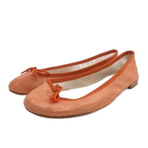レペット Repetto バレエシューズ フラット リボン ラメ 36.5 オレンジ /FF ■GY62