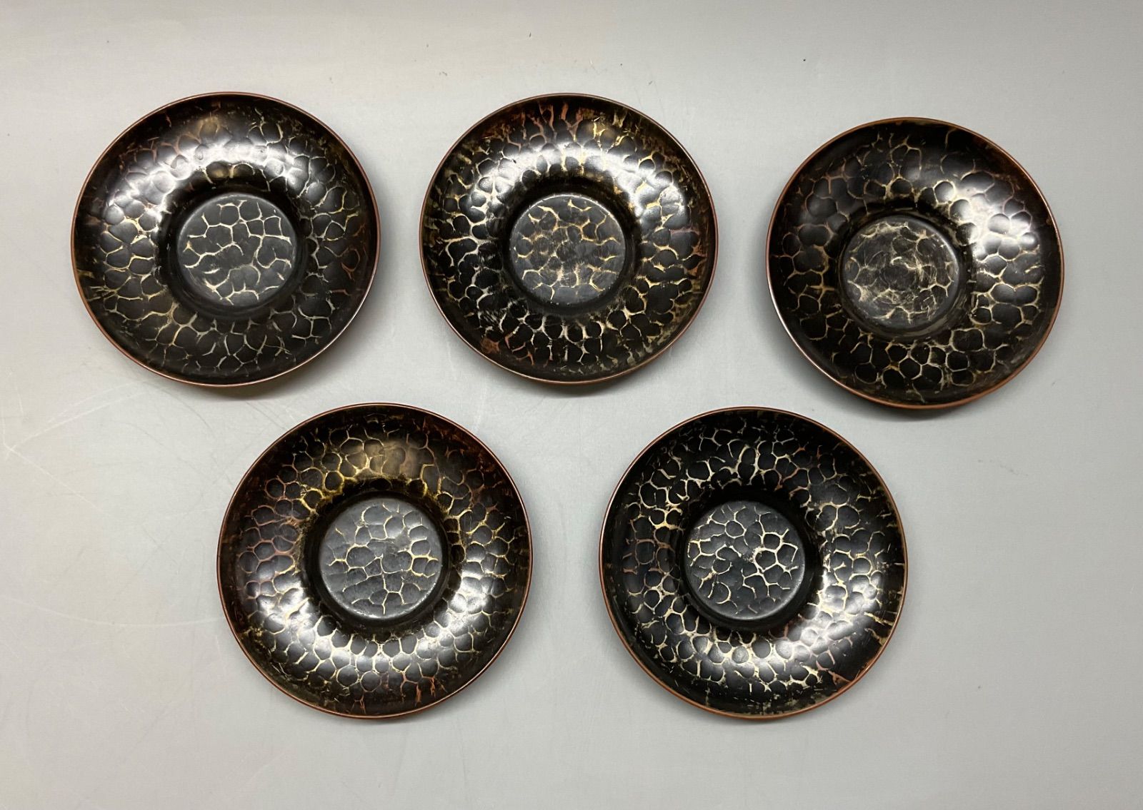 M179 玉川堂 茶托 5客セット 玉川堂造 無形文化財 鎚起銅器 銅器 銅製