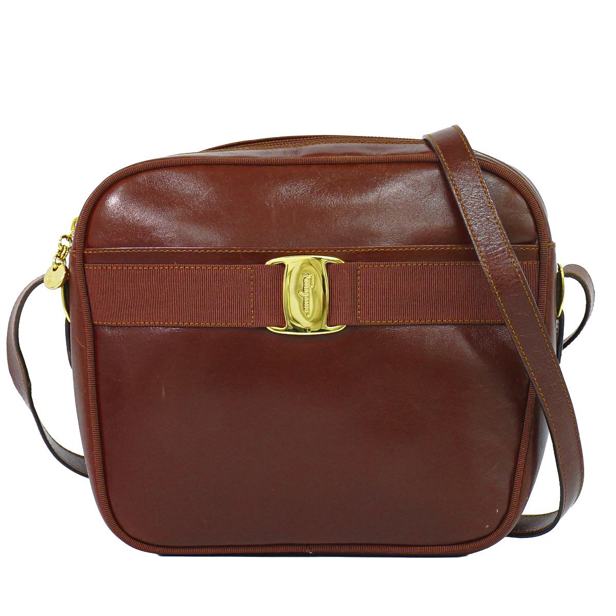 本物 サルヴァトーレ フェラガモ Salvatore Ferragamo ヴァラ ショルダーバッグ ポシェット レザー ブラウン Vara バッグ 中古・