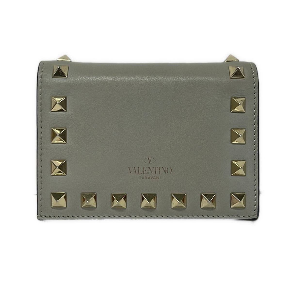 VALENTINOGARAVANI(バレンチノガラバーニ) 2つ折り財布美品 ロックスタッズ ライトグレー スタッズ レザー