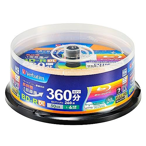 バーベイタム (Verbatim) 1回録画用 ブルーレイディスク BD-R DL 50GB 片面2層 1-6倍速 20枚 ディーガ など国内主要メーカーのレコーダー動作確認済 ホワイトディスク VBR260RP20SV1ｍａ