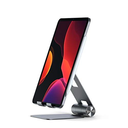 SATECHI R1 アルミ折りたたみタブレットスタンド、角度調整＆滑り止め機能付き iPhoneホルダー、エレガントなデスクデザイン、タブレット・スマホスタンド最大13インチ対応 ? スペースグレイｍａ
