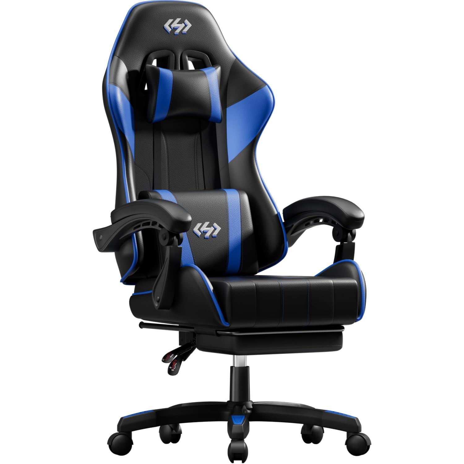 HLDIRECT ゲーミングチェア gaming chair オットマン付き pcチェア 椅子 在宅勤務用チェア145°リクライニング広々とした座面ハイバック ゲーミングチェア人間工学に基づいたオフィスチェア快適な座り心地腰部頭部サポート付き連動式アームレｍａ