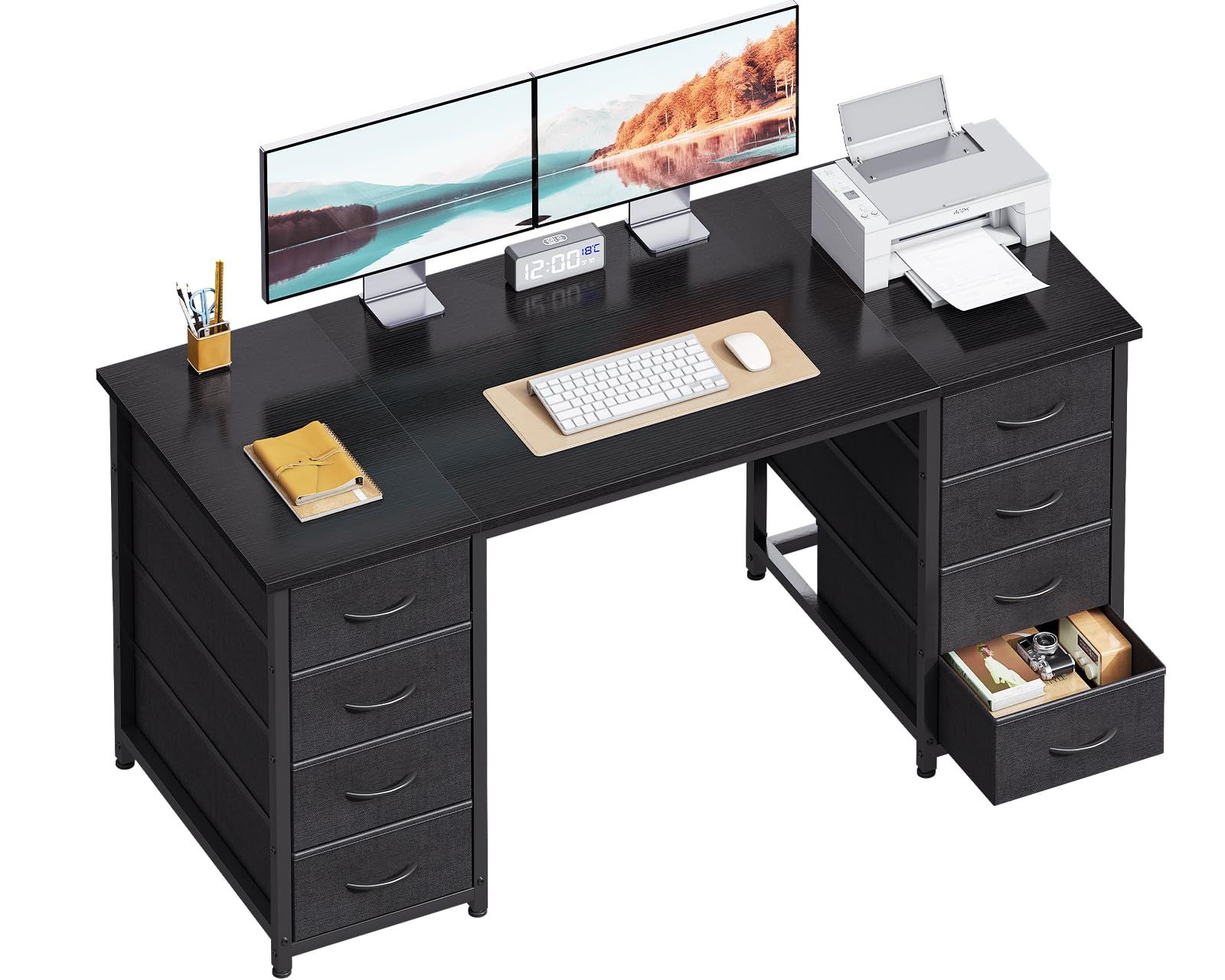 AODK パソコンデスク pcデスク 引き出8杯付き 幅120cm デスク 両袖机 computer desk 省スペース 在宅ワーク ゲーミングデスク オフィスデスク 書斎机 組立簡単 ブラックｍａ