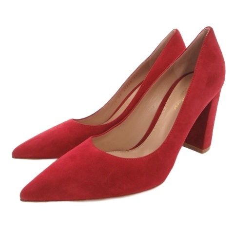 ジャンヴィトロッシ Gianvito Rossi パンプス ポインテッドトゥ チャンキーヒール スエード 38.5 赤 レッド /FF ■GY62