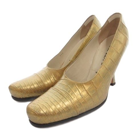 プラダ PRADA パンプス クロコ型押し ヒール 36 ゴールドカラー /FF ■GY62
