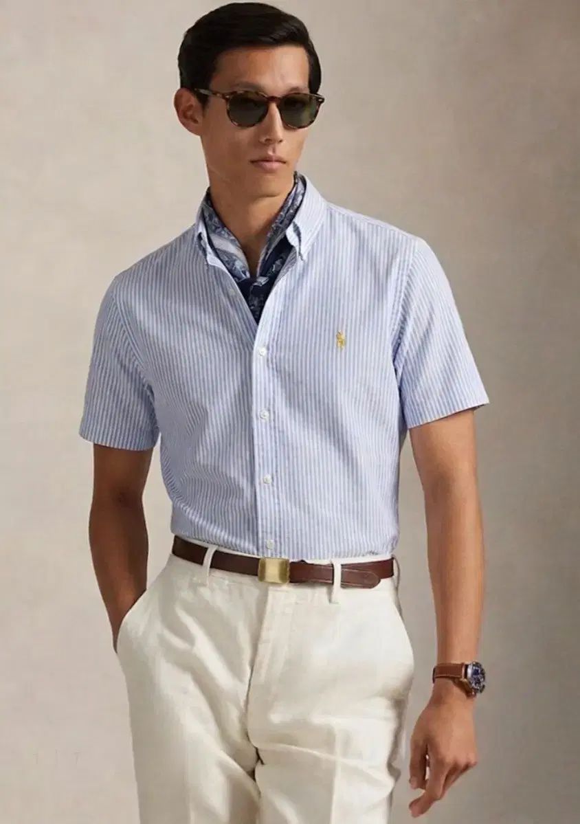 ポロ ラルフローレン メンズ ブルー ストライプ Classic Fit シャツ 2XL