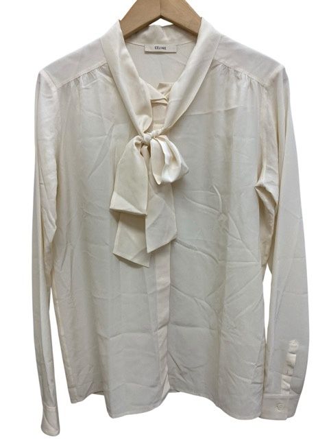 CELINE/セリーヌ/シルク/ボウタイ/ブラウス/サイズ38/リボン/長袖/フランス製/アイボリー/レディース/FG0119