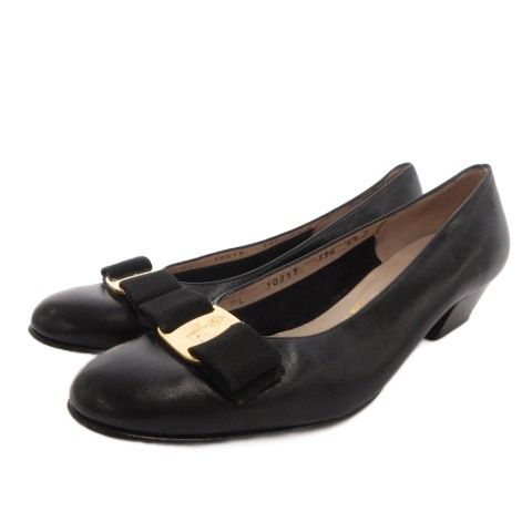 サルヴァトーレフェラガモ Salvatore Ferragamo ヴァラリボン パンプス レザー 6.5 黒 ブラック /FF ■GY62
