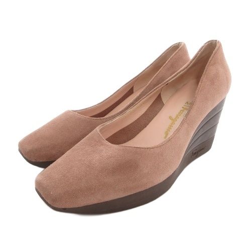 サルヴァトーレフェラガモ Salvatore Ferragamo パンプス スクエアトゥ スエード ウェッジソール 6 茶 ブラウン /FF ■GY62