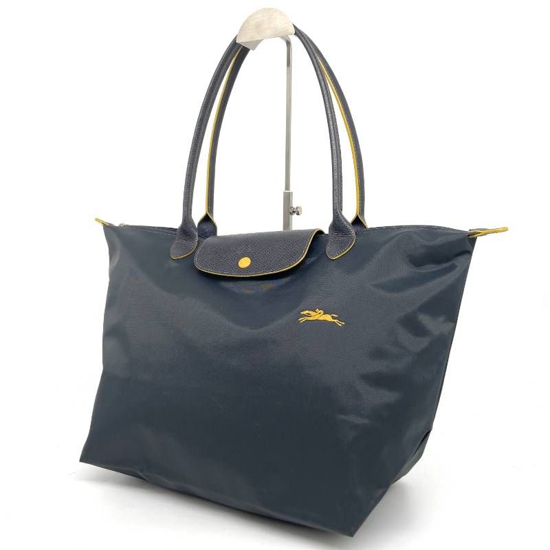 LONGCHAMP ロンシャン ル プリアージュ クラブ トートバッグ Lサイズ ガンメタ イエロー ナイロン レザー 折りたたみ A4収納 PC入る 大容量 軽量 肩掛け 通勤 通学 マザーズバッグ 旅行 トラベル サブバッグ 買い物 マチ広 ロゴ刺繍