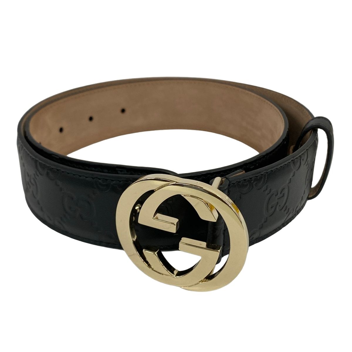 GUCCI(グッチ) ベルト 80.32 - 214351 黒 インターロッキングG レザー