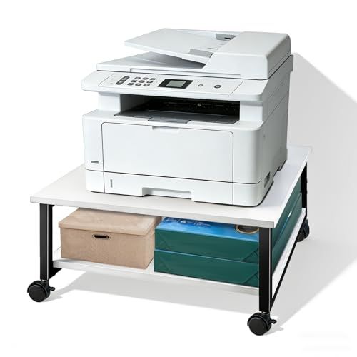 プリンター台 キャスター付き 大型 A3 幅50cm 奥行50cm 高さ25cmデスク下 オーディオラック デスク下 収納 棚 木製 袖机 スリム オフィス 収納 オフィスワゴン (ホワイト, L)as c8896c7c