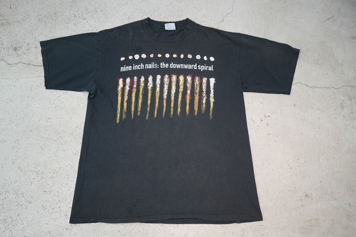 90s NIN NINE INCH NAILS ナインインチネイルズ THE DOWNWARD SPIRAL ダウンワード スパイラル Tシャツ 黒XL ビンテージ 本物 2615Q♪