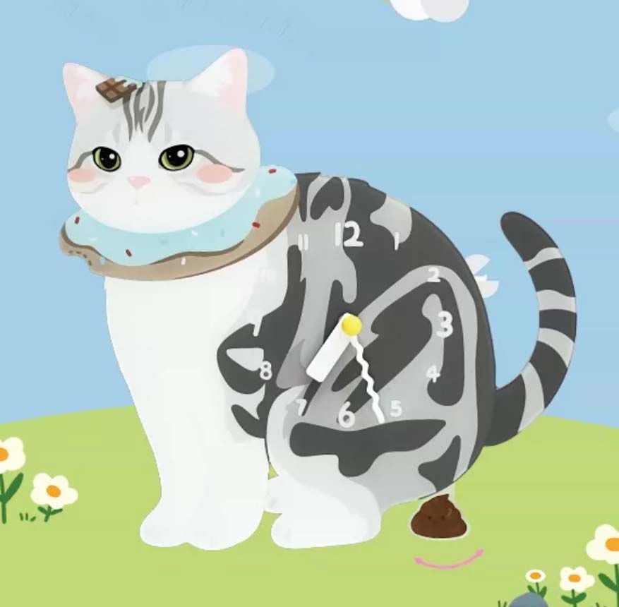 ネコがうんちしている時計 005 うんこ ウンコ ウンチ dog clock 猫 ねこ