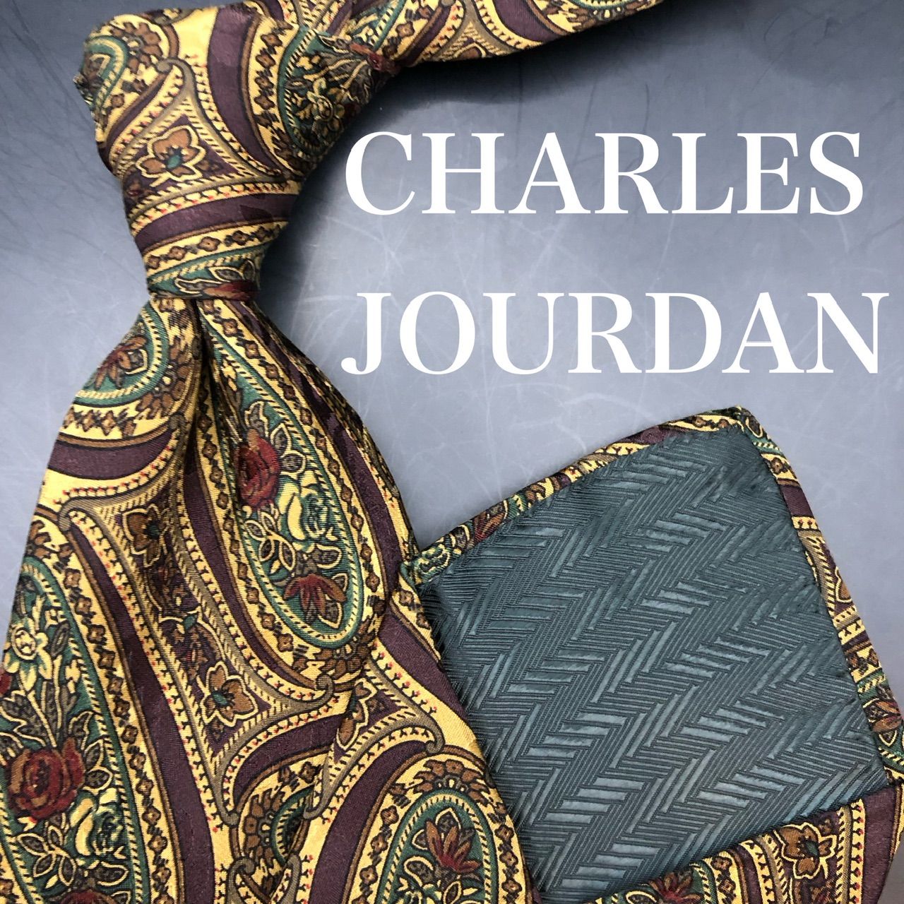 CHARLES JOURDAN ネクタイ イエロー ペイズリー柄 小紋 花柄総柄