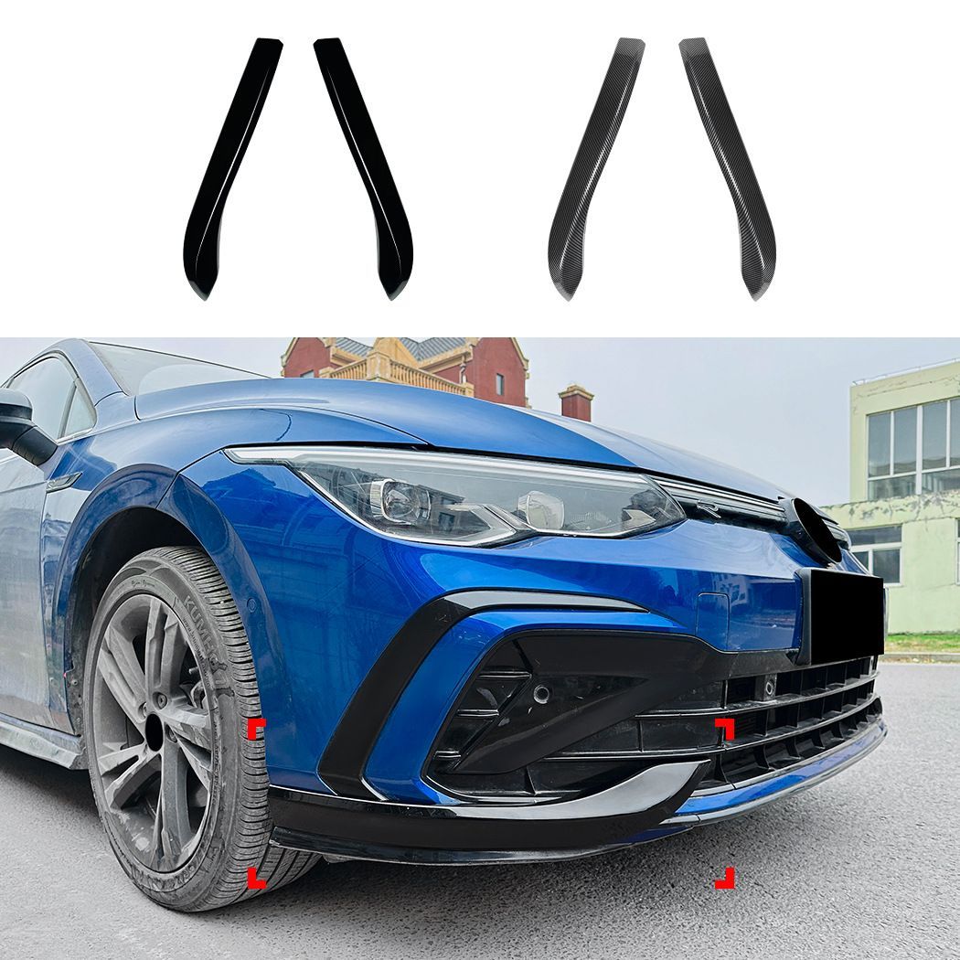 フォルクスワーゲン ゴルフ8 Golf MK8 GTI R-Line フロントカナード フロントサイドフィン ABS製 外装アクセサリー 貼り付け式 ピアノブラック カーボン調 バンパーまわり 立体感アップ スポーティー演出 取付しやすい ドレスアップパーツ