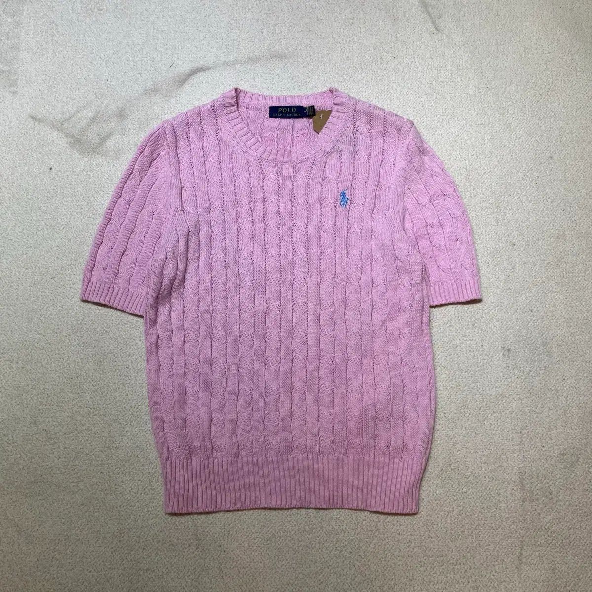 W 95 POLO RALPH LAUREN ピンク ケーブル編み 半袖ニット