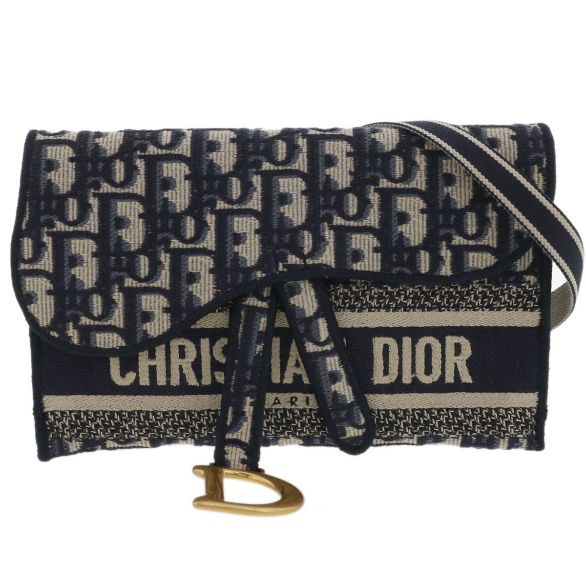 Christian Dior クリスチャンディオール オブリーク サドル スリムポーチ ショルダーバッグ S5647CRIW レディース キャンバス ネイビー 中古