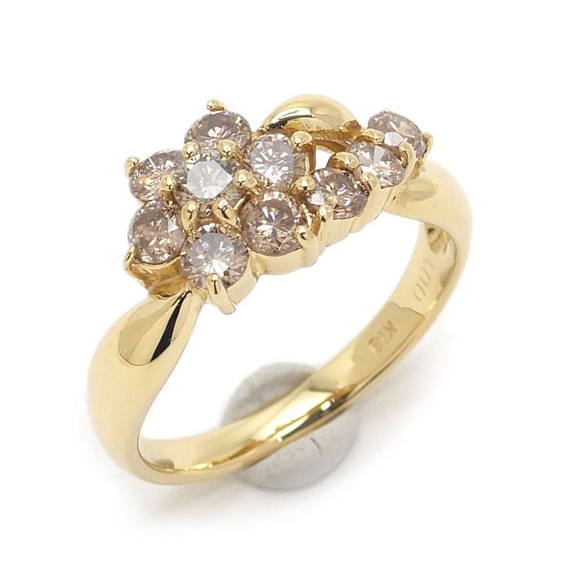 ダイヤモンドリング 約12号 K18 ブラウンダイヤ1.00ct 花 指輪 美品