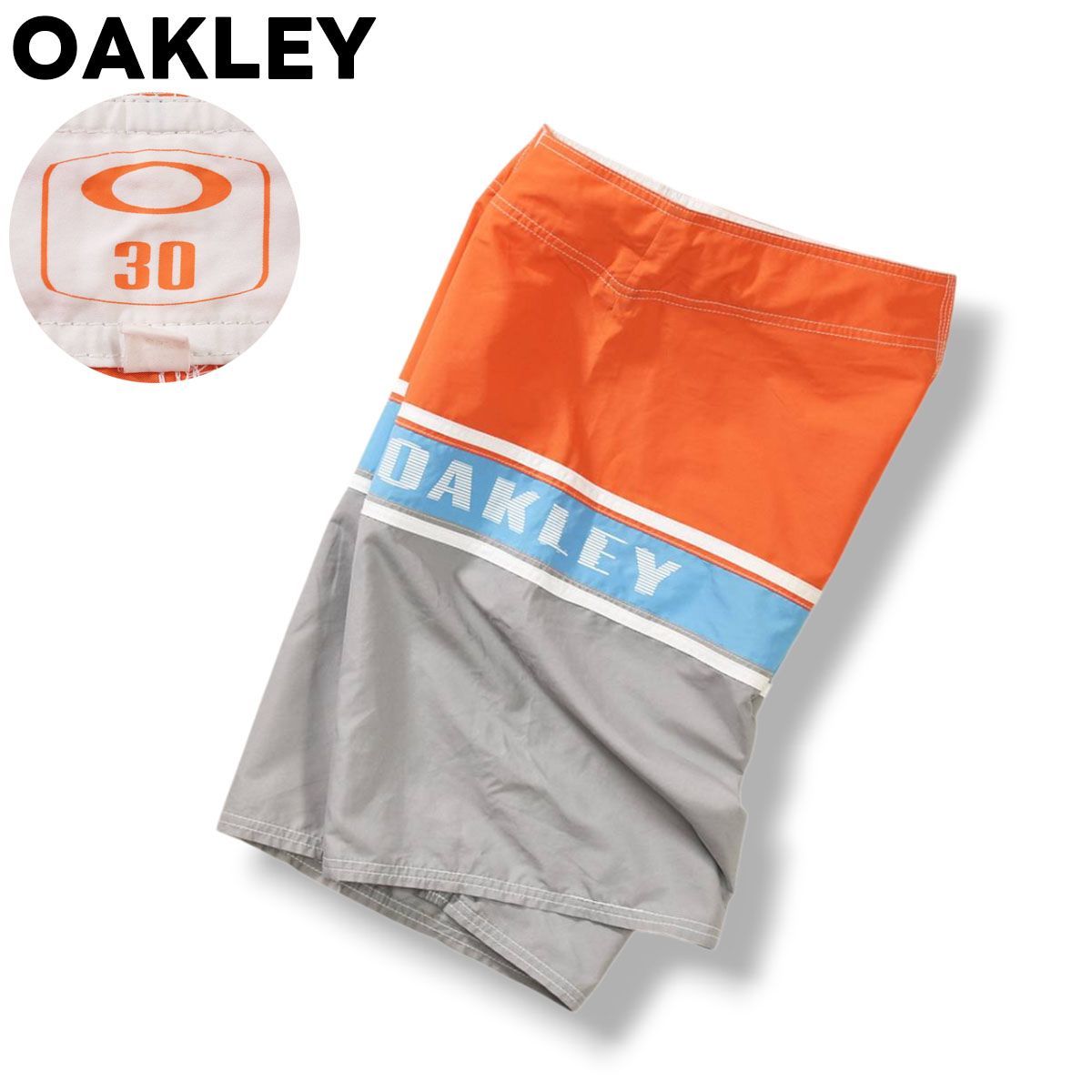 【水陸両用】 オークリー OAKLEY スイム ショーツ ショート パンツ ロゴ プリント 30 ボーダー柄 マルチカラー アウトドア マリン スポーツ メンズ