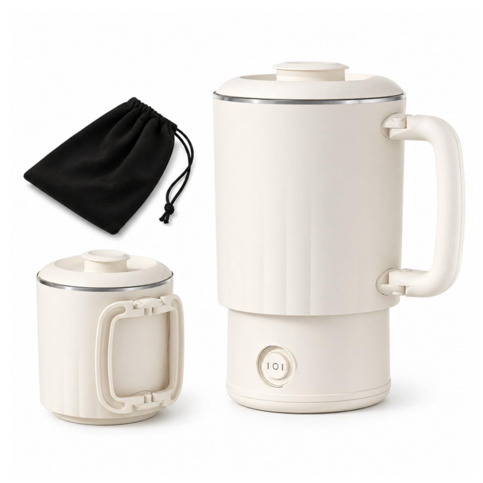 電気ケトル 小型【600ml 600W・5分急速沸かし・1年間の】ポータブル トラベルケトル 持ち運び 二重断熱 やけど防止 空焚き防止 漏れない 携帯便利 お手入れ簡単 旅行用 車中泊 キャンプ オフィス 病室 防災用 LOK-01A マッ b3a8d790
