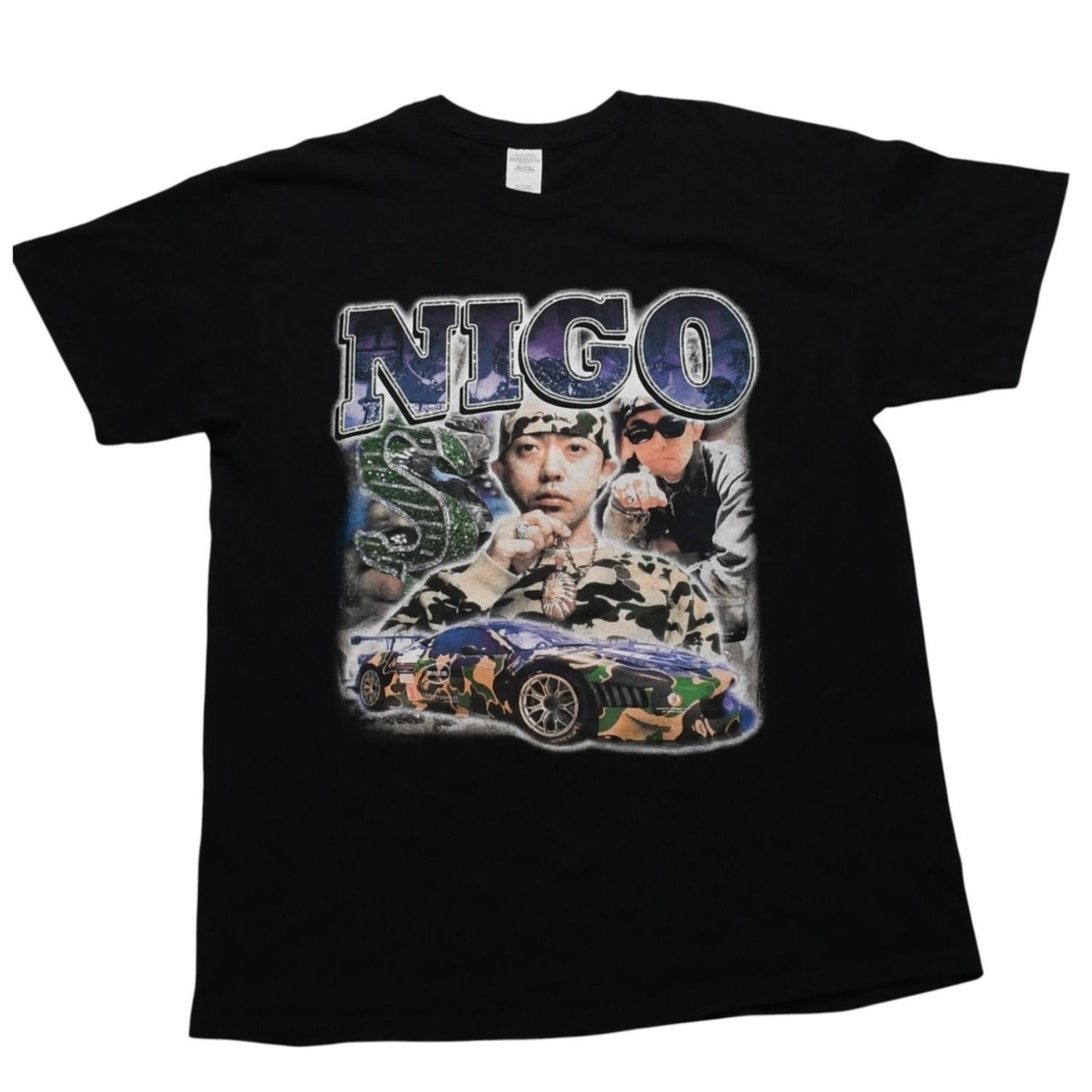 NIGO ニゴー 00's 半袖Tシャツ トップス サイズL RAP TEES ブラック マルチカラー プリント コットン 美品 中古 4a001781
