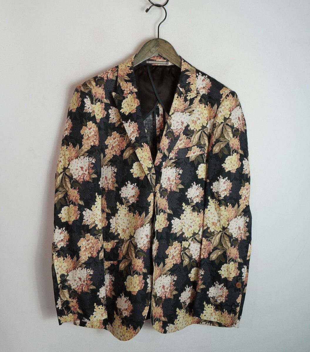 美品 正規 Paul Smith ポールスミス フラワー テーラード ジャケット 背抜き pp-sl-45317 花柄 黒 サイズ L 本物 2608Q★2