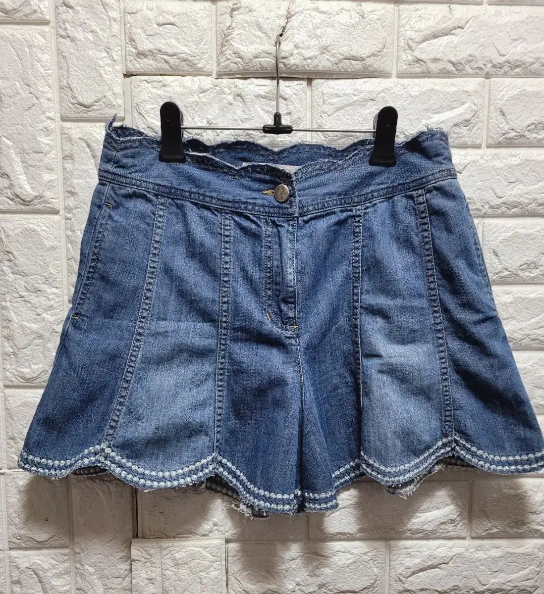 O'2nd オッズセカンド なみなみ柄 ウール ショート スカート デニムハーフパンツ