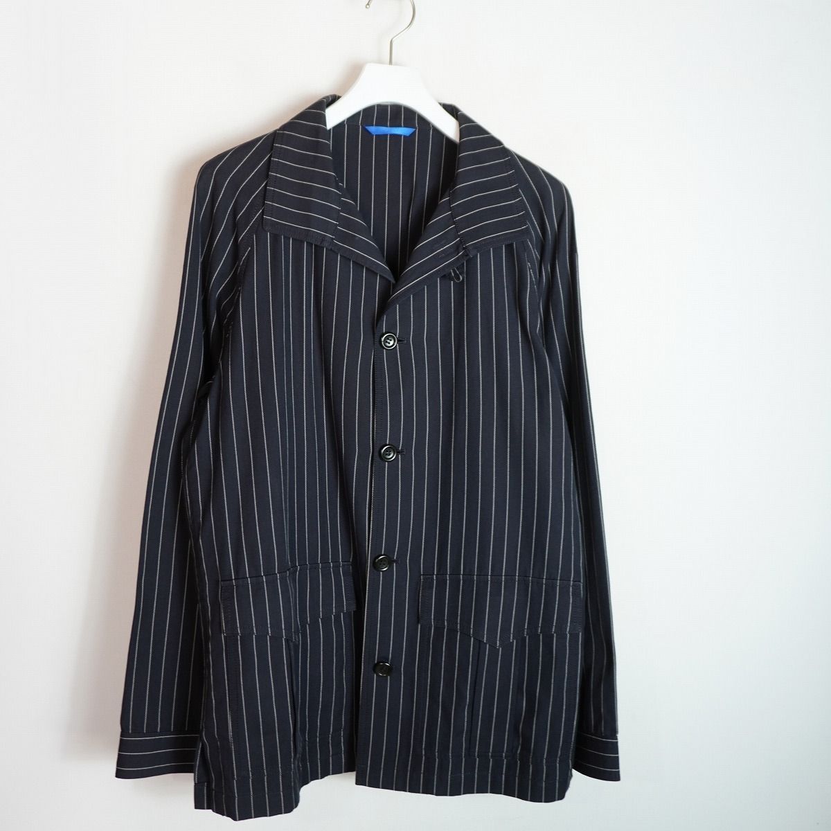 正規 Paul Smith ポールスミス 開襟 コットン ストライプ ジャケット 8026 日本製 紺 白 ネイビー ホワイト サイズ L 本物 2252Q★2