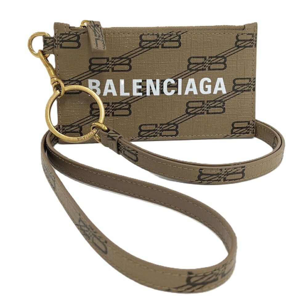 BALENCIAGA フラグメントケース ストラップ付き PVCコーティング ブラウン 594548
