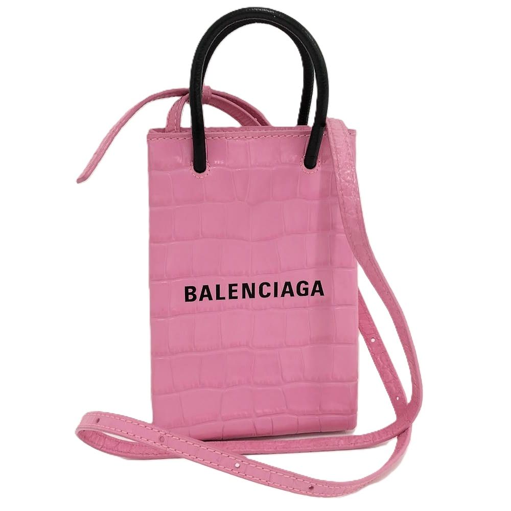BALENCIAGA ショッピングフォン ショルダーバッグ レザー ピンク 593826