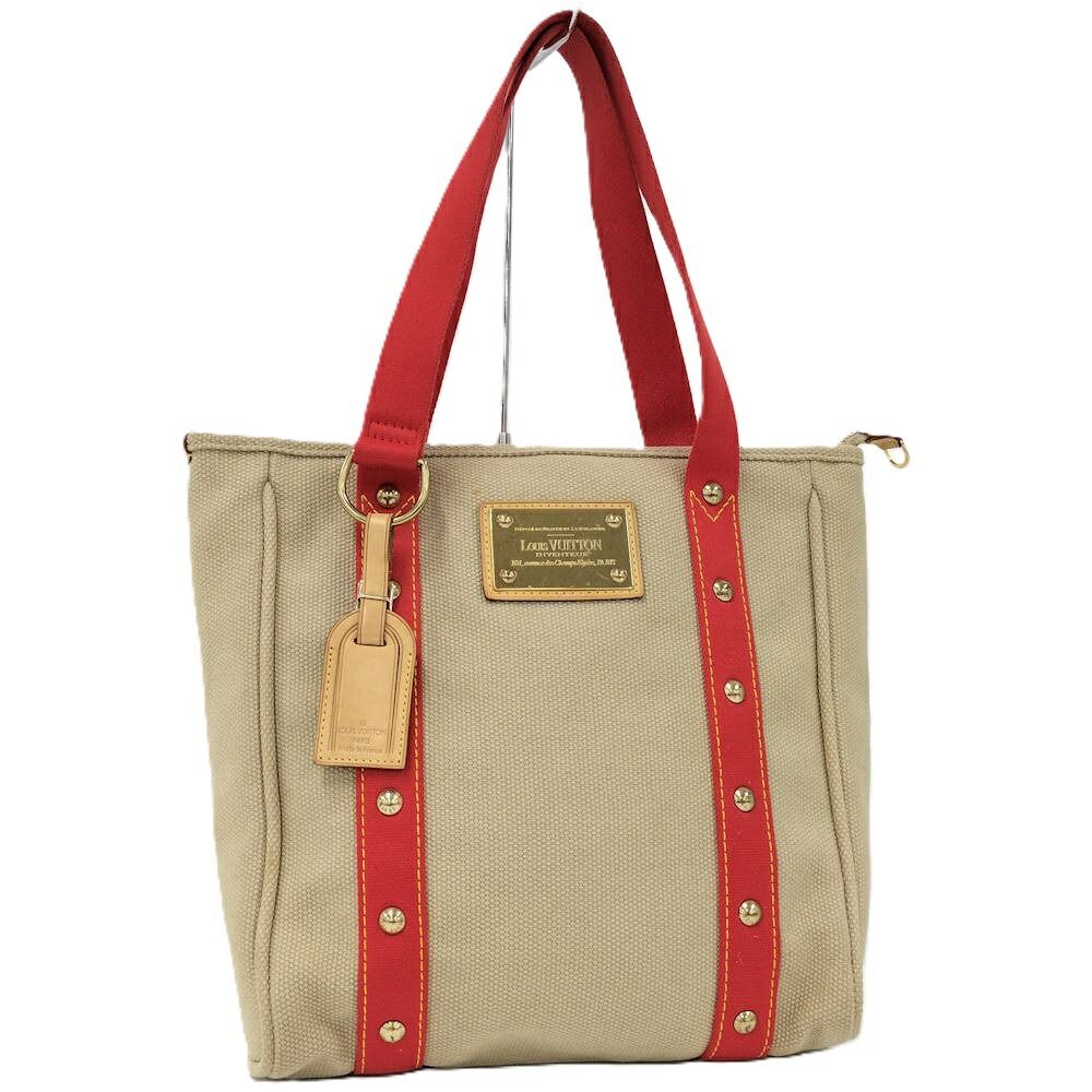 LOUIS VUITTON アンティグア カバ MM トートバッブ キャンバス レザー ベージュ レッド M40035