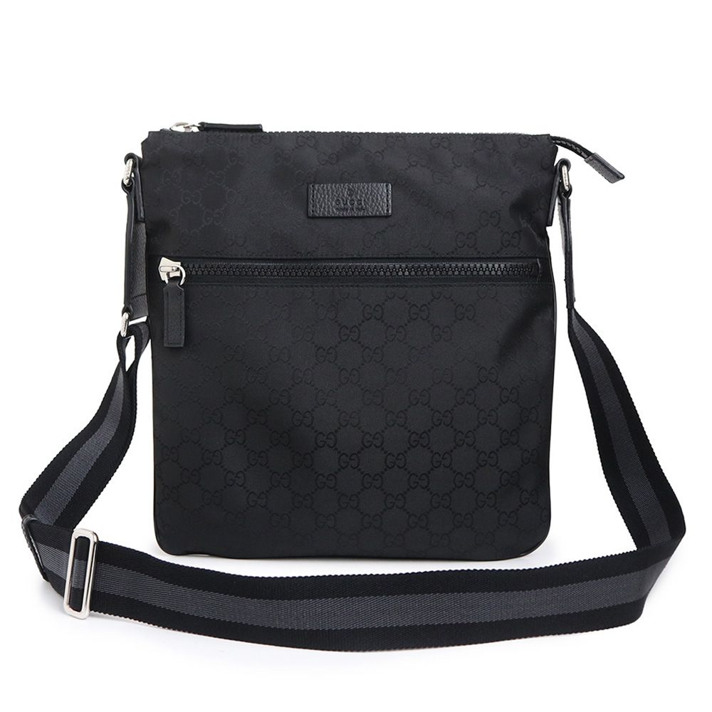 グッチ 509639 メッセンジャー GGナイロン レザー ブラック ショルダーバッグ 斜め掛け シルバー金具 GUCCI（未使用　展示品）
