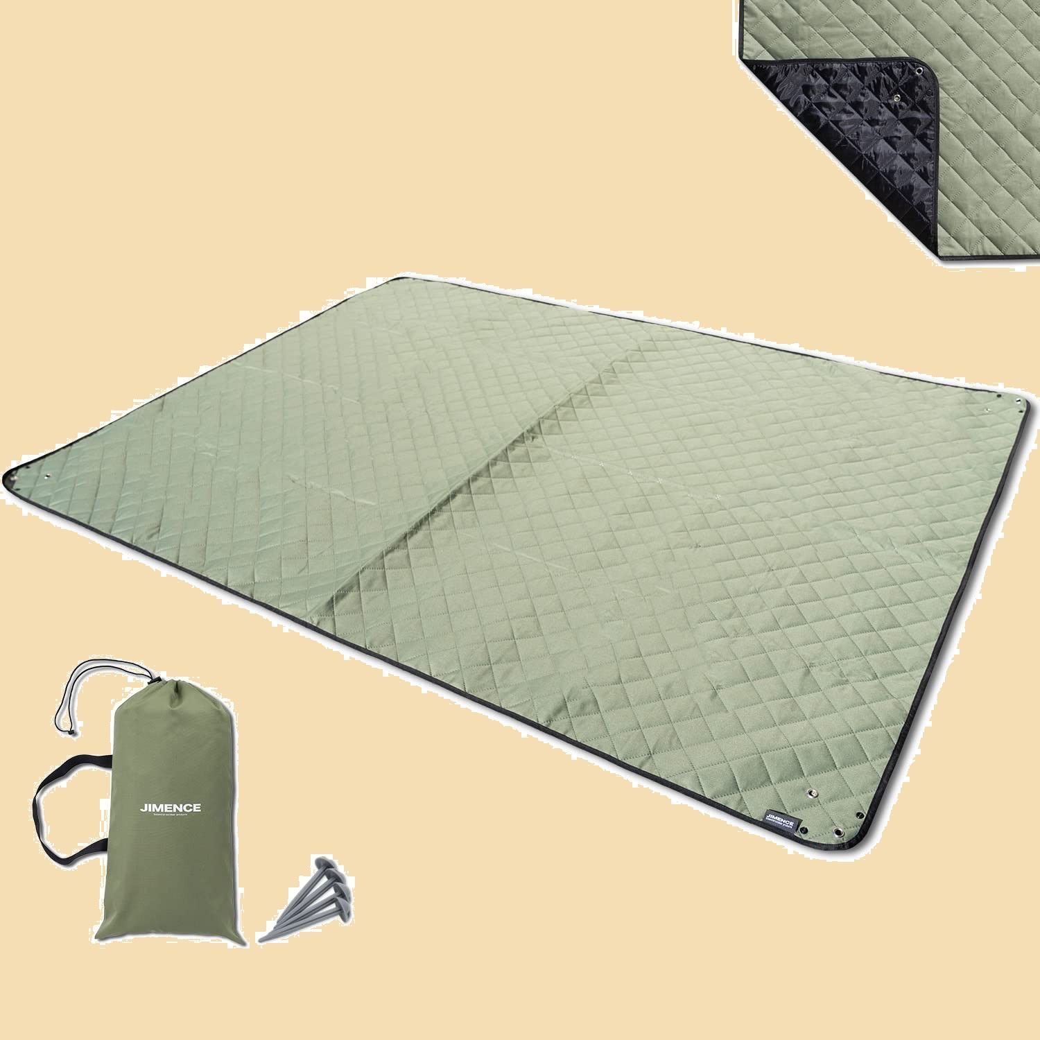 JIMENCE（ジーメンス） レジャーシート 厚手 収納袋付き 1-3人用 200×150cm キャンプマット (グリーン)