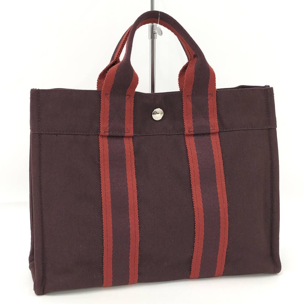 HERMES フールトゥPM ハンドバッグ キャンバス ブラウン