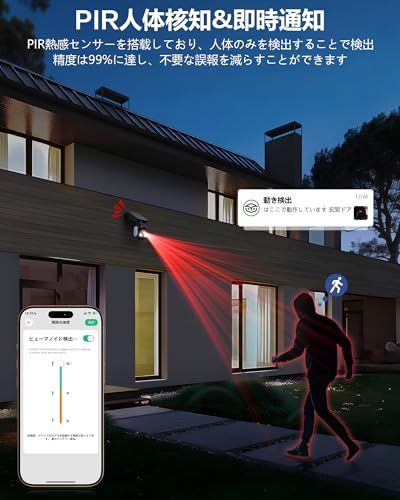 2K 防犯カメラ 屋外 ソーラー 高効率ソーラー充電 監視カメラ 一体型 フルワイヤレス Wi-Fi対応 電源不要 360°広角撮影 カラー暗視 IP65防水・防塵 双方向通話 遠隔操作 動体検知 人体検知 リアルタイム通知 クラウド録画 自 f304cce3
